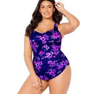 Swimsuits for All Sarong Front Swimsuit Floral One Piece H-Back 22